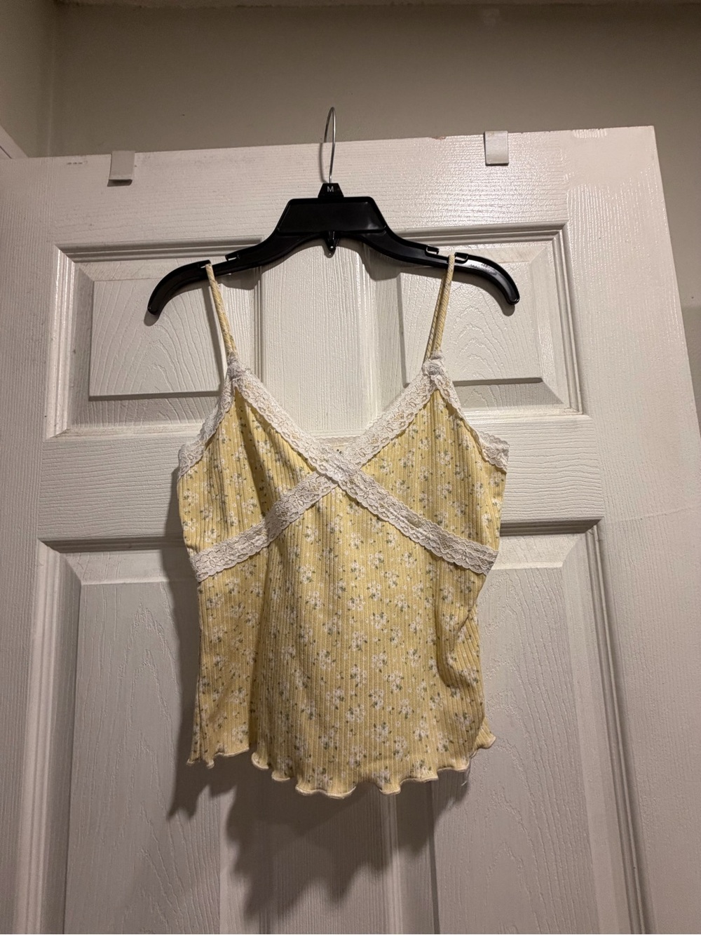 Yellow Floral Lace-Trim Spaghetti Strap Cami